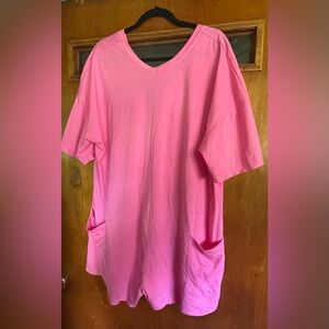 Pink T-Shirt Romper with Pockets, Size 2x